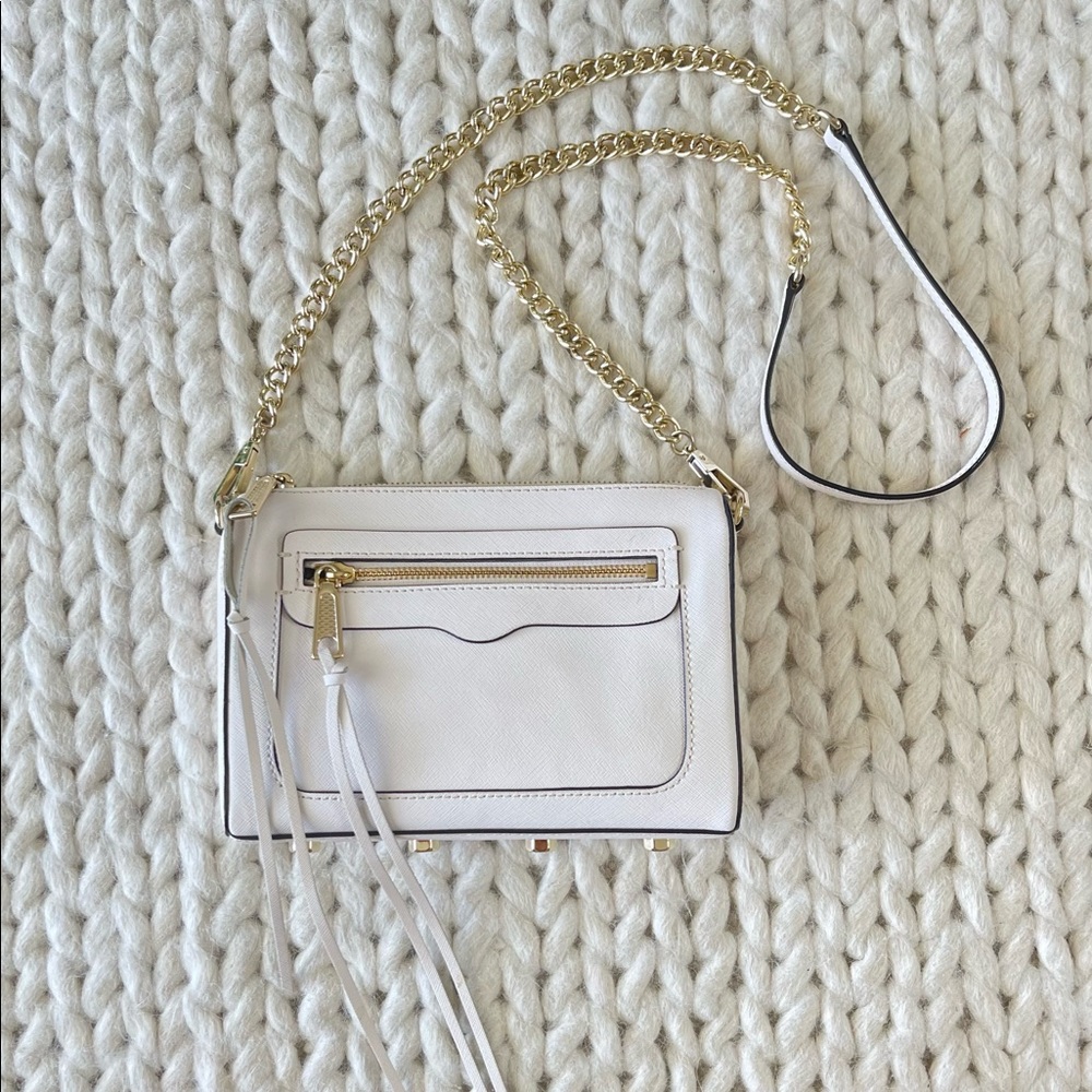 Rebecca Minkoff Avery Crossbody Purse Seashell (Off-White) with Gold Chain